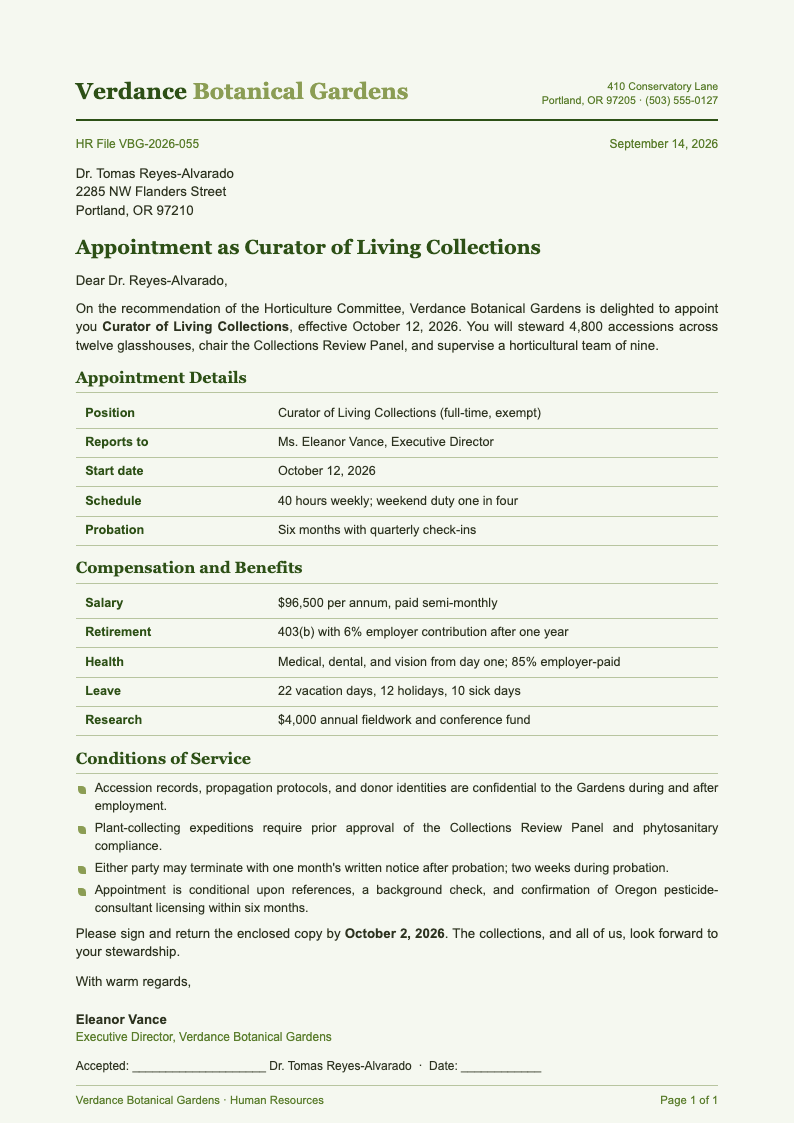 Botanical nature appointment letter